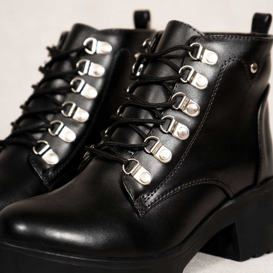 Botines Negros Botas Piel Cordones Mujer Botas Militares Negras