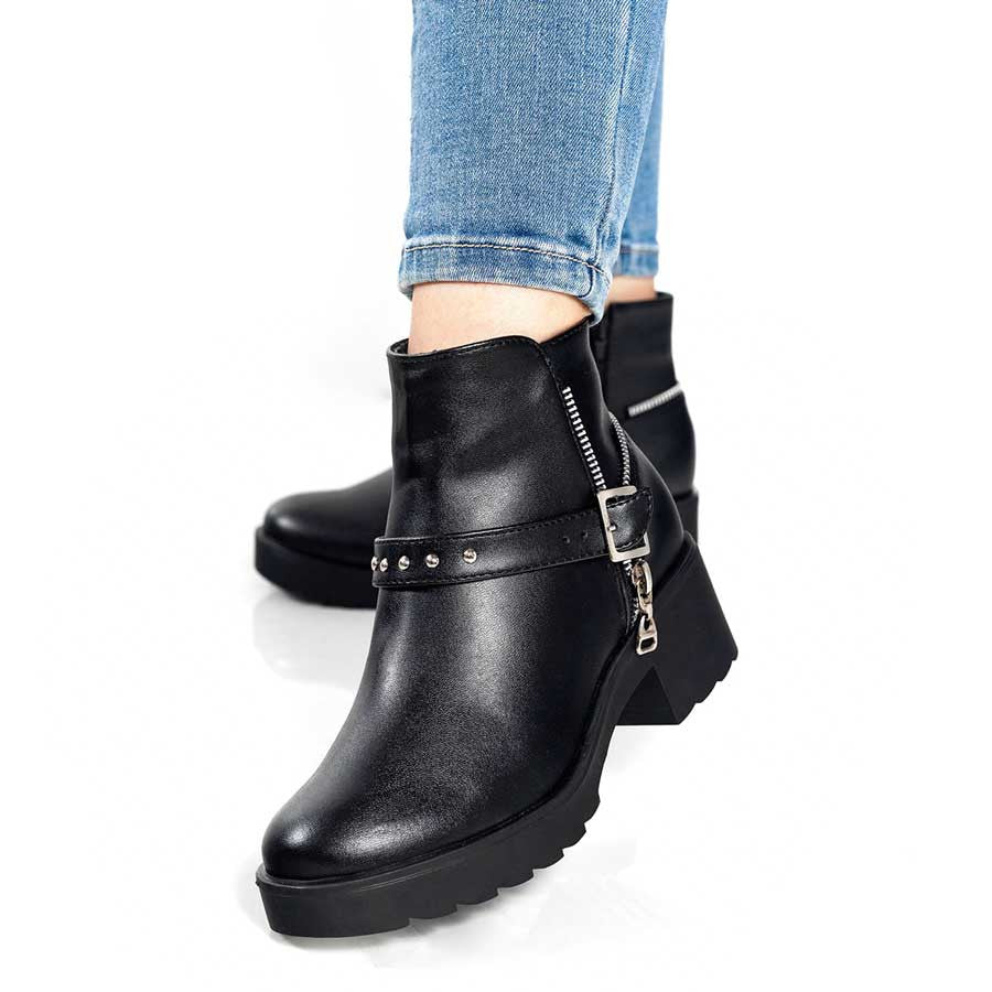 Botines Negras Mujer BotΓn Dama Mujer Negro Piel TacΓ³n 11 Cm