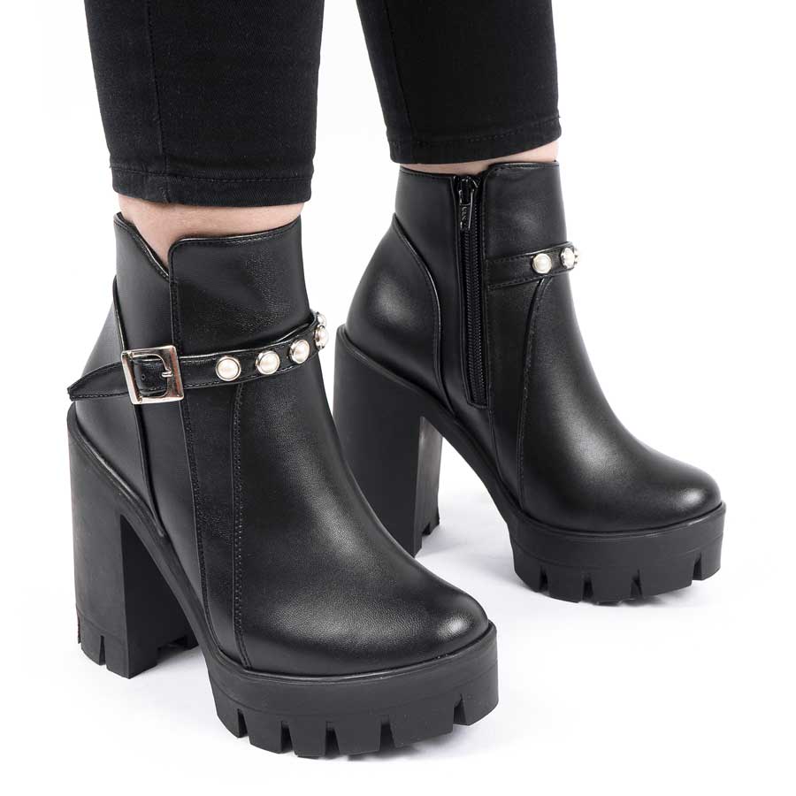 Macadamia Store Botin Negro Tacon Cordones Botines Para Mujer